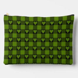 Bolsito Accesorio Grande Avocado Green Black Buffalo Heart Plaid