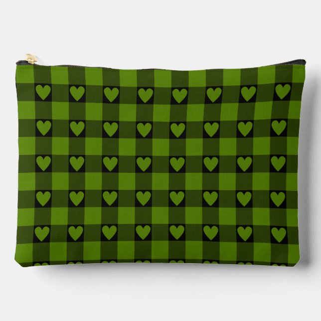 Bolsito Accesorio Grande Avocado Green Black Buffalo Heart Plaid (Anverso)