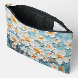 BOLSITO ACCESORIO GRANDE AZUL CON FLORES BLANCOS Y AMARILLOS DE TEXTURA
