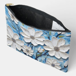 BOLSITO ACCESORIO GRANDE AZUL CON FLORES DE VISTA DE TEXTURA BLANCA