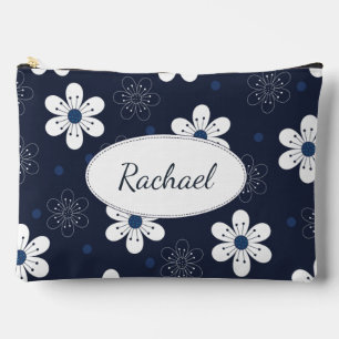 Bolsito Accesorio Grande Azul Marino Hermoso Floral Personalizado