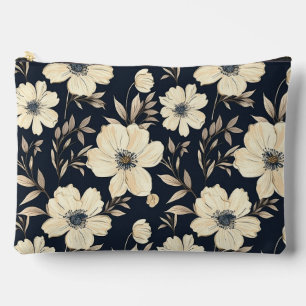 Bolsito Accesorio Grande Azul Marino Rústico Beige Flor Silvestre Pradera O