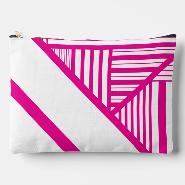Bolsito Accesorio Grande Bandas triangulares en magenta y blanco (Anverso)