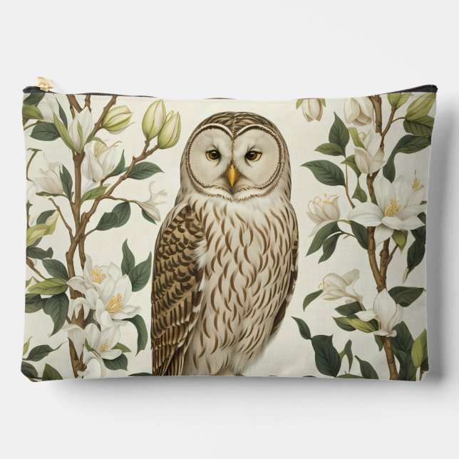 Bolsito Accesorio Grande Beautiful Ural Owl And Magnolia Blossoms (Anverso)