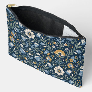 Bolsito Accesorio Grande Bellas flores silvestres escandinavas sobre azul m