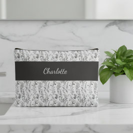 Bolsito Accesorio Grande Black White Toile Floral Custom Name
