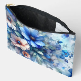 BOLSITO ACCESORIO GRANDE BLANCO CON SOMBRAS DE FLORES DE COLOR AZUL