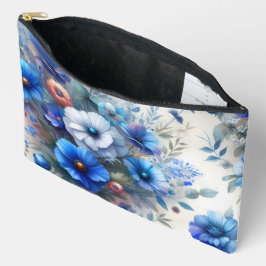 BOLSITO ACCESORIO GRANDE BLANCO CON SOMBRAS DE FLORES DE COLOR AZUL