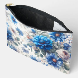 BOLSITO ACCESORIO GRANDE BLANCO CON SOMBRAS DE FLORES DE COLOR AZUL