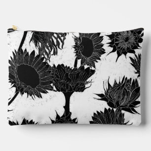 Bolsito Accesorio Grande Bloque de madera Imprimir girasol blanco y negro