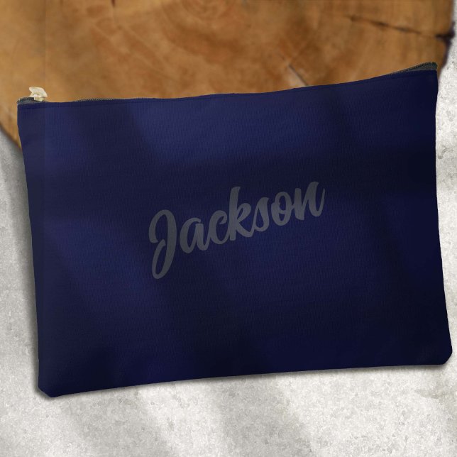 Bolsito Accesorio Grande BLue, nombre personalizado, SImple (Simple Navy BLue Personalized Name Accessory Pouch.)