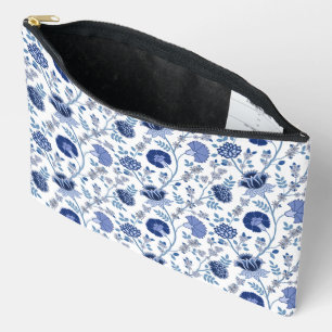 Bolsito Accesorio Grande Blues del patrón floral jacobeo en blanco