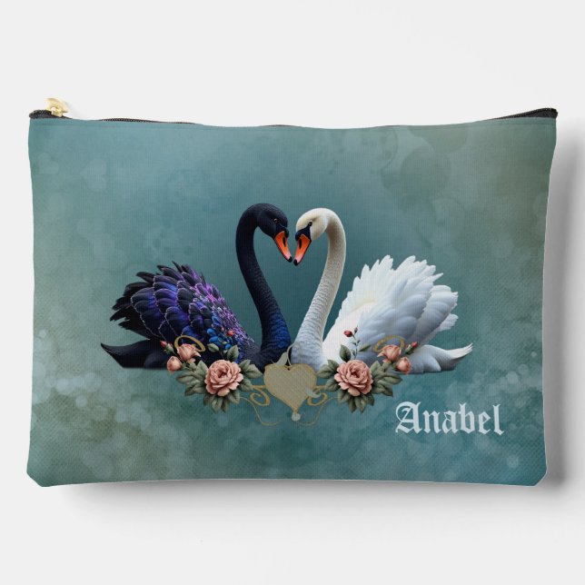 Bolsito Accesorio Grande Bono eterno, cisnes negros y blancos enamorados. (Anverso)