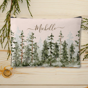 Bolsito Accesorio Grande Bosque Verde Acuarela Monogramada 