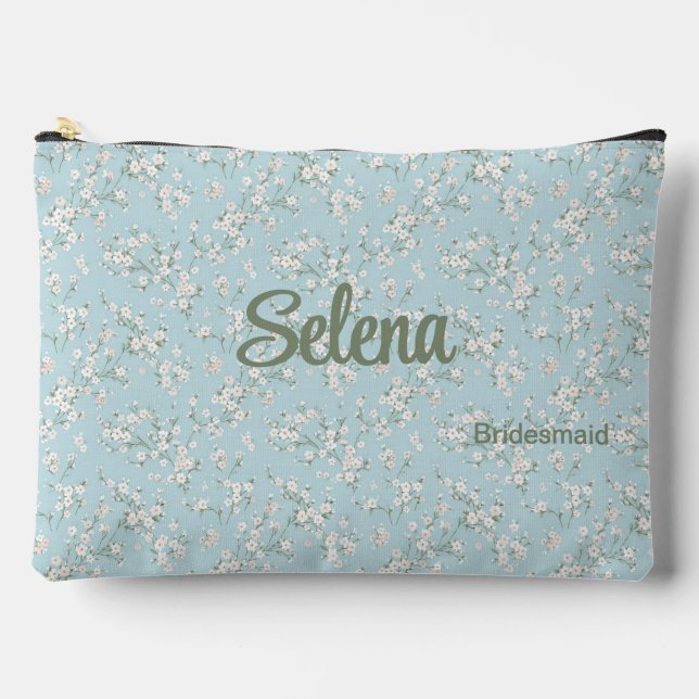 Bolsito Accesorio Grande Bridesmaid floral romántica azul y blanca (Anverso)