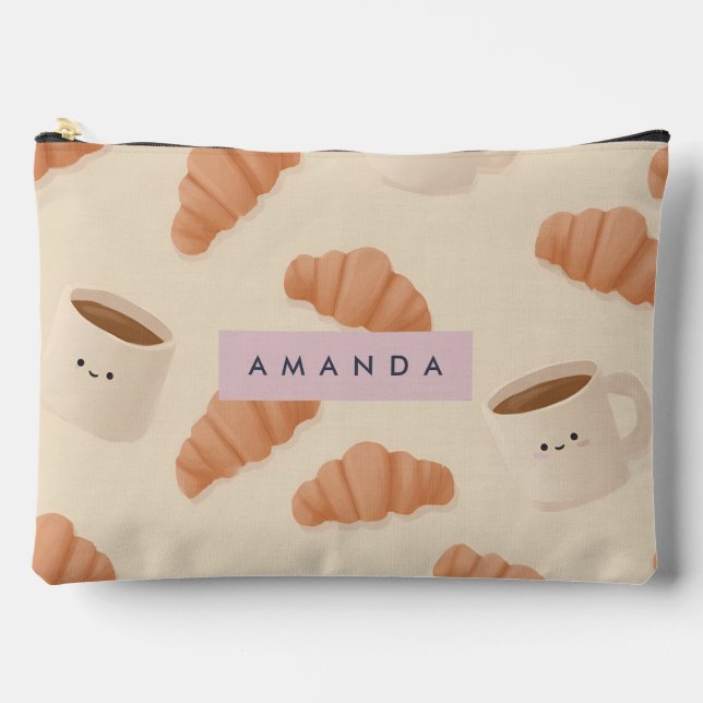 Bolsito Accesorio Grande Café croissant Cute Pastel personalizado (Anverso)
