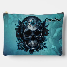 Bolsito Accesorio Grande Calavera azul oscuro con rosas.