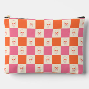 Bolsito Accesorio Grande Calaveras de tablero de ajedrez en rosa, Naranja y