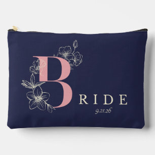 Bolsito Accesorio Grande Caligrafía floral minimalista de la Marina-Rosa