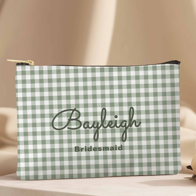 Bolsito Accesorio Grande Camping Green Checkered Bridesmaid (Camping Green Checkered Makeup Bag Travel Pouch)