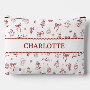 Bolsito Accesorio Grande Caprichoso Dibujo a Mano Doodle Rojo