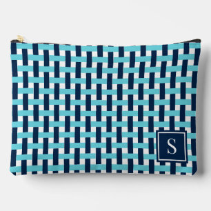 Bolsito Accesorio Grande Cesta tejida Preppy – Monograma azul marino y turq