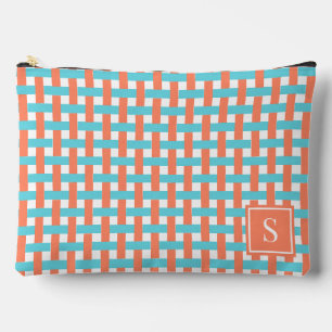 Bolsito Accesorio Grande Cesta tejida Preppy – Monograma de coral y turques