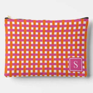 Bolsito Accesorio Grande Cesta tejida Preppy – Monograma rosa intenso y nar