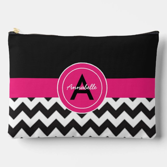 Bolsito Accesorio Grande Chevron rosado negro (Anverso)