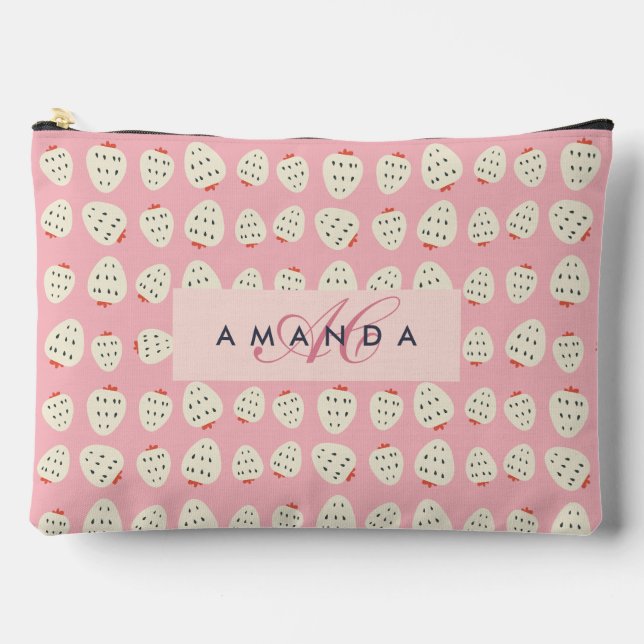Bolsito Accesorio Grande Chic Girly Strawberry Pattern Monograma Regalos (Anverso)