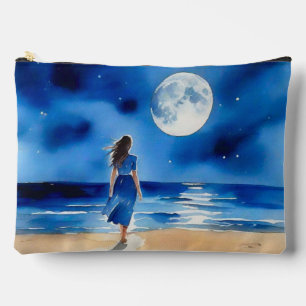Bolsito Accesorio Grande Chica en la playa bajo una luna llena