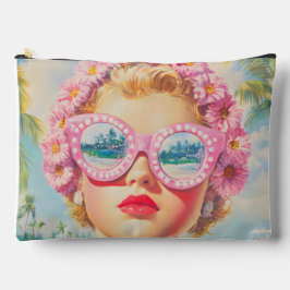 Bolsito Accesorio Grande Chica Retro Beach con gafas de sol florales