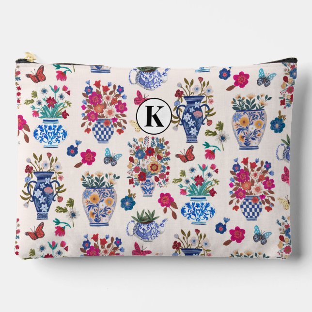 Bolsito Accesorio Grande Chinoiserie Floral Monogram Cosmetic Makeup Bag (Anverso)