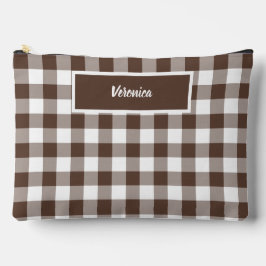 Bolsito Accesorio Grande Chocolate Brown Plaid Gingham Personalized
