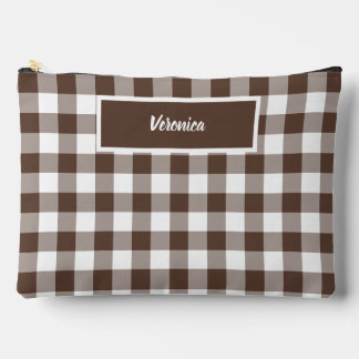 Bolsito Accesorio Grande Chocolate Brown Plaid Gingham Personalized