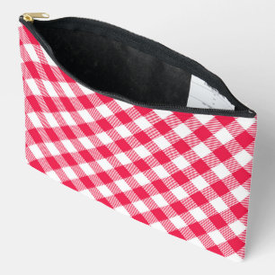 Bolsito Accesorio Grande Clásico Patrón de Gingham Rojo y Blanco Rústico