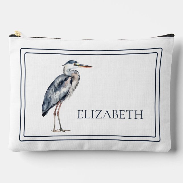 Bolsito Accesorio Grande Coastal Blue Heron Bird Personalized (Anverso)