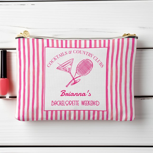 Bolsito Accesorio Grande Cócteles y clubes de campo regalos de tenis (Cocktails and country clubs tennis themed bachelorette party bridesmaid favor gifts printed pouch)