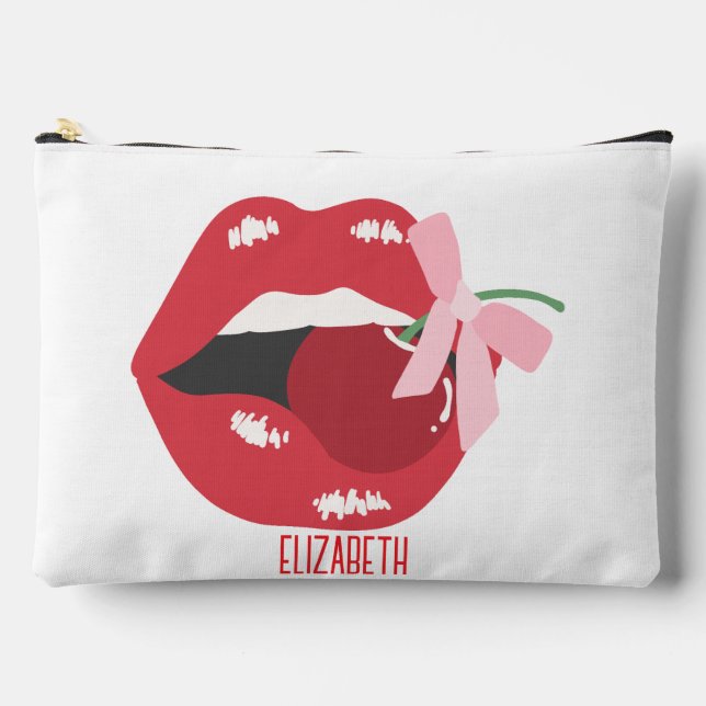 Bolsito Accesorio Grande Coquette Red Lips Cinta Rosa Bow (Anverso)