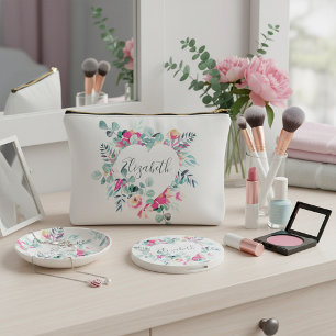 Bolsito Accesorio Grande Corazón floral personalizado rosa y verde