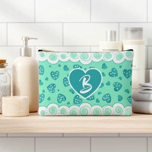 Bolsito Accesorio Grande Corazón verde menta con lunares y espirales de mod