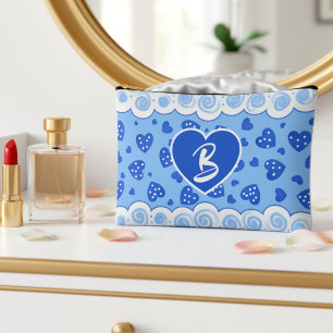 Bolsito Accesorio Grande Corazones Azules de Moda con Puntos y Remolinos