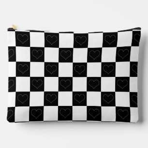 Bolsito Accesorio Grande Corazones de tablero de ajedrez en blanco y negro