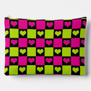 Bolsito Accesorio Grande Corazones de tablero de ajedrez - Verde animado, r