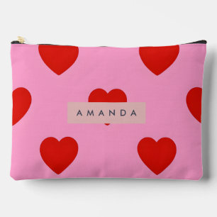 Bolsito Accesorio Grande Corazones Rojos Intensos Personalizados sobre Rosa