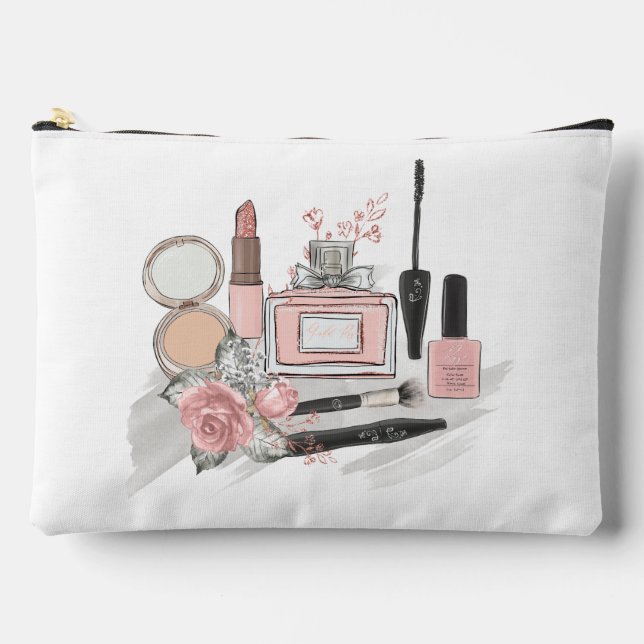 Bolsito Accesorio Grande Cosméticos Chicas adolescentes en rosa y blanco (Anverso)