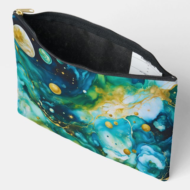 Bolsito Accesorio Grande Cosmos de tinta azul verde de oro para alcohol (Abierto)