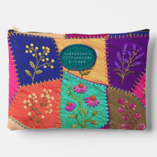 Bolsito Accesorio Grande Cottagecore Floral Bordado Parcheado Embroidered