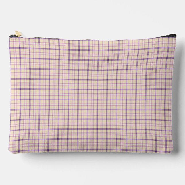 Bolsito Accesorio Grande Cream Purple Plaid Classic Pattern Retro (Anverso)