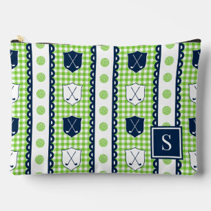 Bolsito Accesorio Grande Crest de Golf a Cuadros Preppy - Verde Lima y Azul